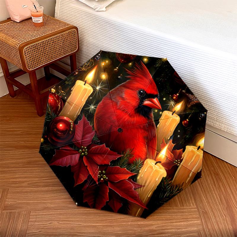 

1 PC Automatic Folding Umbrella - Red Cardinal Pattern, Portable & Foldable Design with 8 Ribs, Christmas Birthday Gifts
