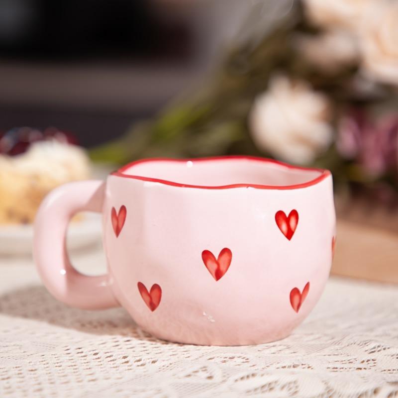 1pc 220ml Ceramic Coffee Cup Cute Creative Heart Mug Design for Office and Home Dishwasher and Microwave Safe for Latte Tea Milk
