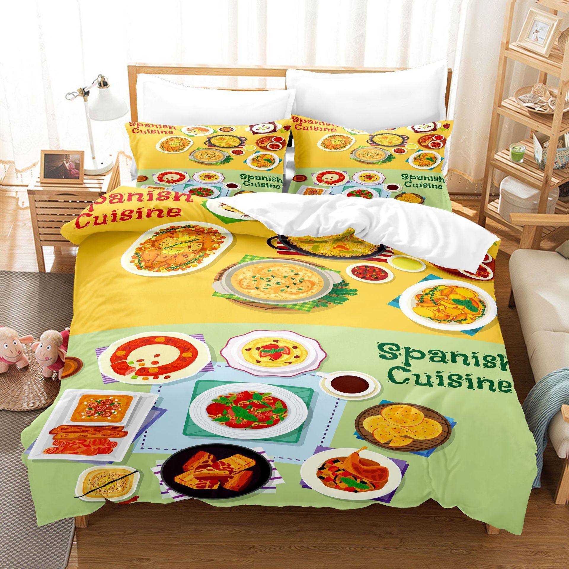 

Global Cuisine 3D Printing Three-Piece Chemical Fiber Duvet Children S Home Textile Three-Piece Printing 70 * 133
