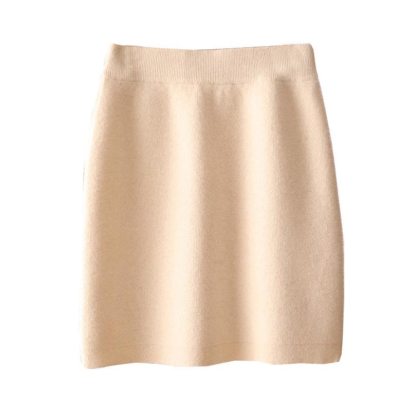 Autumn & Winter 100% Pure Wool High Waist Knit Pencil Skirt for Women