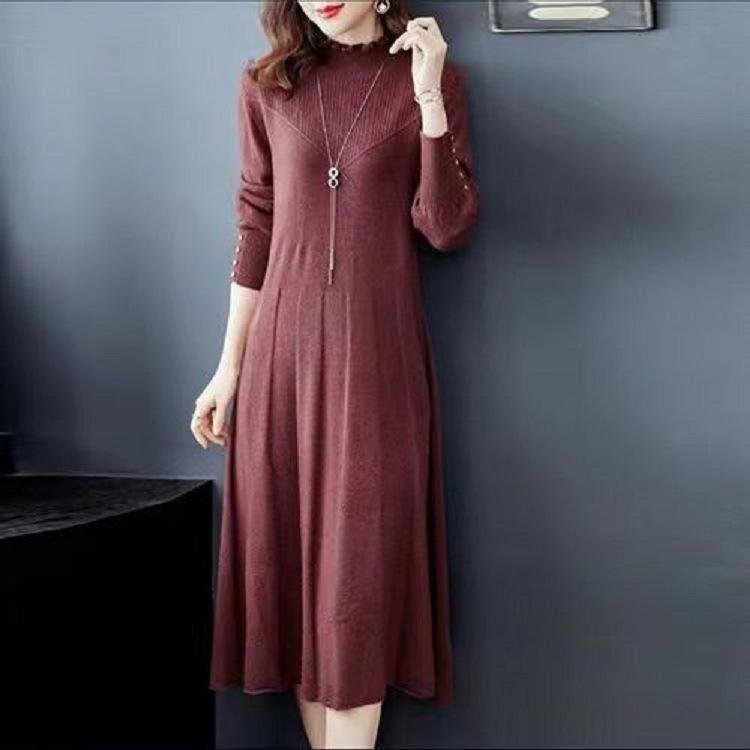Abito a Maglia Midi Dolcevita Mezzo Manica Lunga Spessa Maglieria Vestiti Maglione Larga Oversize Vestaglia Abiti Autunnali Donna
