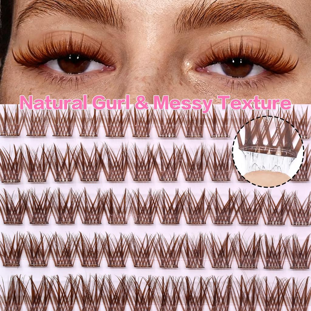 Brown Lashes New Type 10 Rows Glue Free Lashes Easy Application Eyelashes Reusable Lash Clusters with No Glue Needed