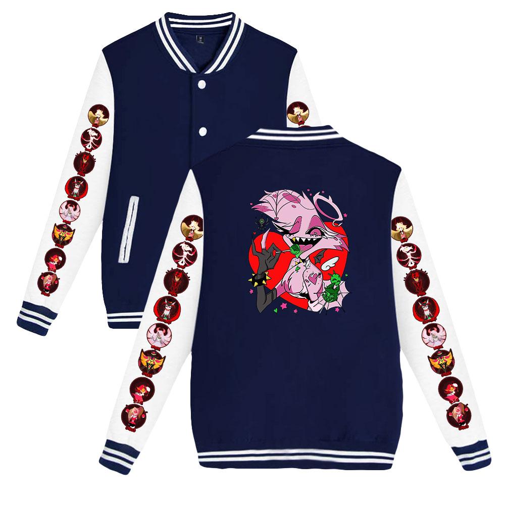 Women Men's Jackets Bomber Jacket Hazbin Hotel Anime Baseball Jacket Oversize Hip Hop Outerwear for College Couples Clothing Custom