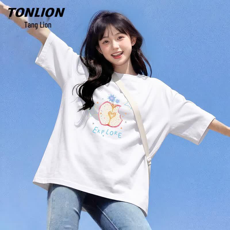 Женская хлопковая футболка TonLion с мультяшным принтом 2XL