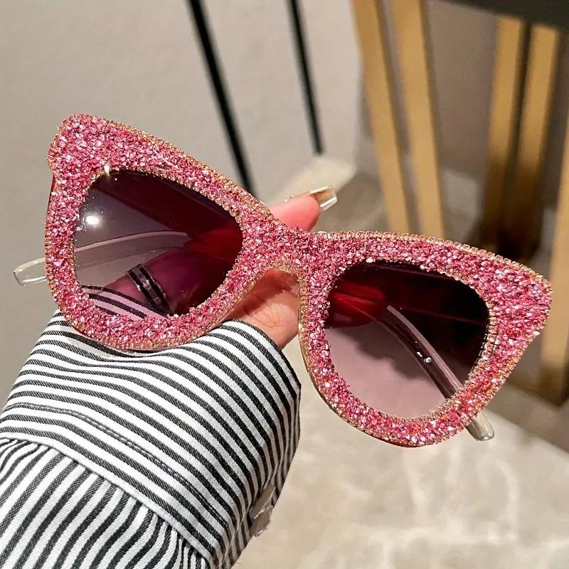 

Shining Eye Y2K Rhinestone Cat Eye Fashion Sunglasses For Women Men Bling Summer Beach Sun Shades Costume Party Club Accessory рожевий