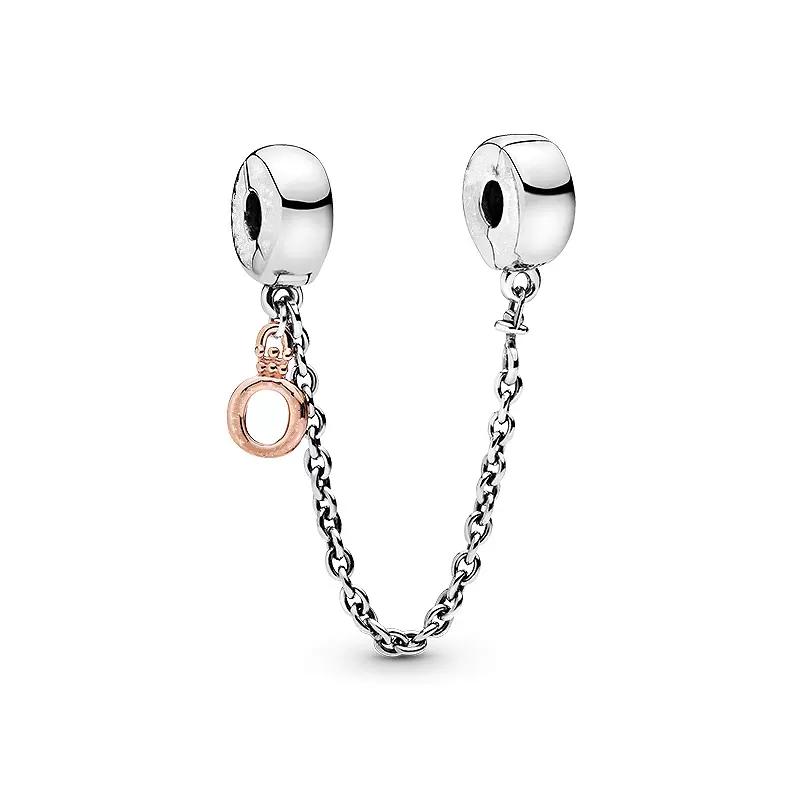 Charm-Anhänger aus 925er-Sterlingsilber mit funkelnder Pavé-Krone, O-Baum, Sicherheitskette, passend für Original-Fasion-Armbänder, DIY-Frauenschmuck, Geschenk