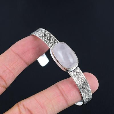 Memorial Day Deal Radiant Rose Quartz Stone 925 Silver Daughter Trendy Bangle
