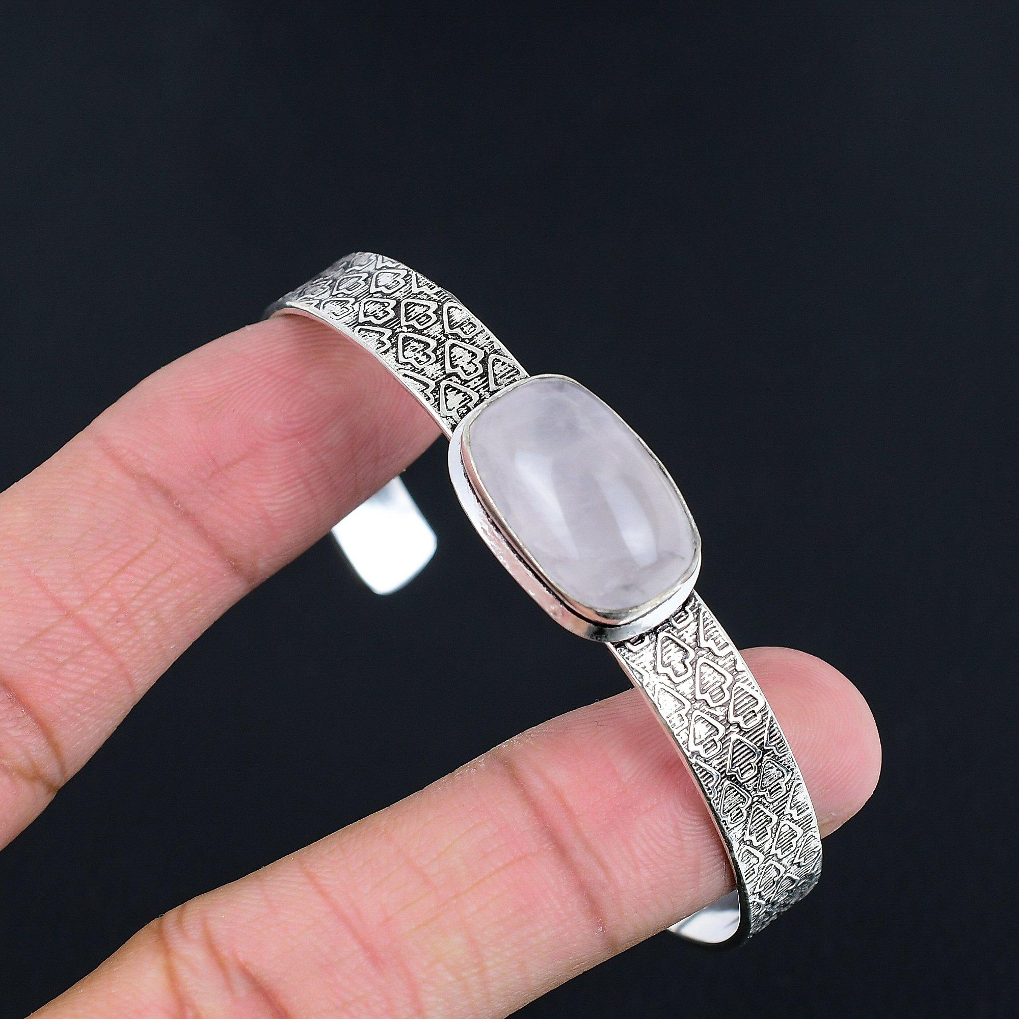 

Memorial Day Deal Radiant Rose Quartz Stone 925 Silver Daughter Trendy Bangle Adjustable