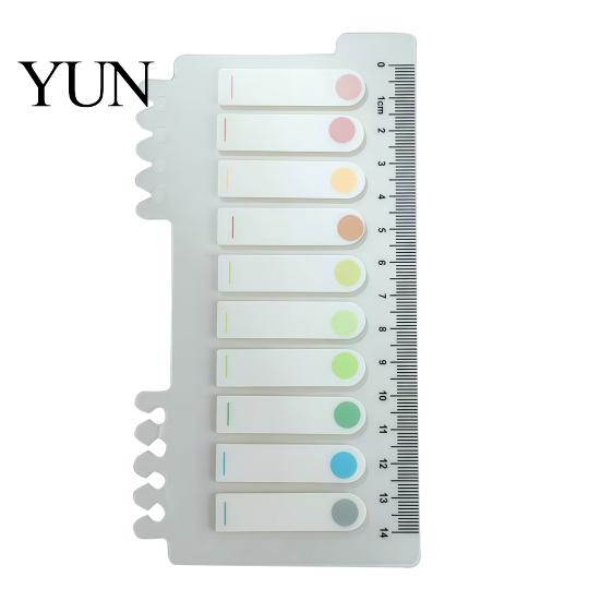Book Annotation Tabs Index Sticker with Built-in Scale Ruler, Morandi Color Transparent Portable Ruler Set PET Page Markers, Compact Writable