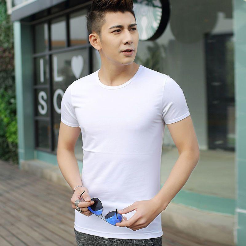 

Сплошная цветная футболка с короткими рукавами, мужская нижняя рубашка с круглым вырезом, черный облегающий летний топ с половиной рукавов 5XL белый