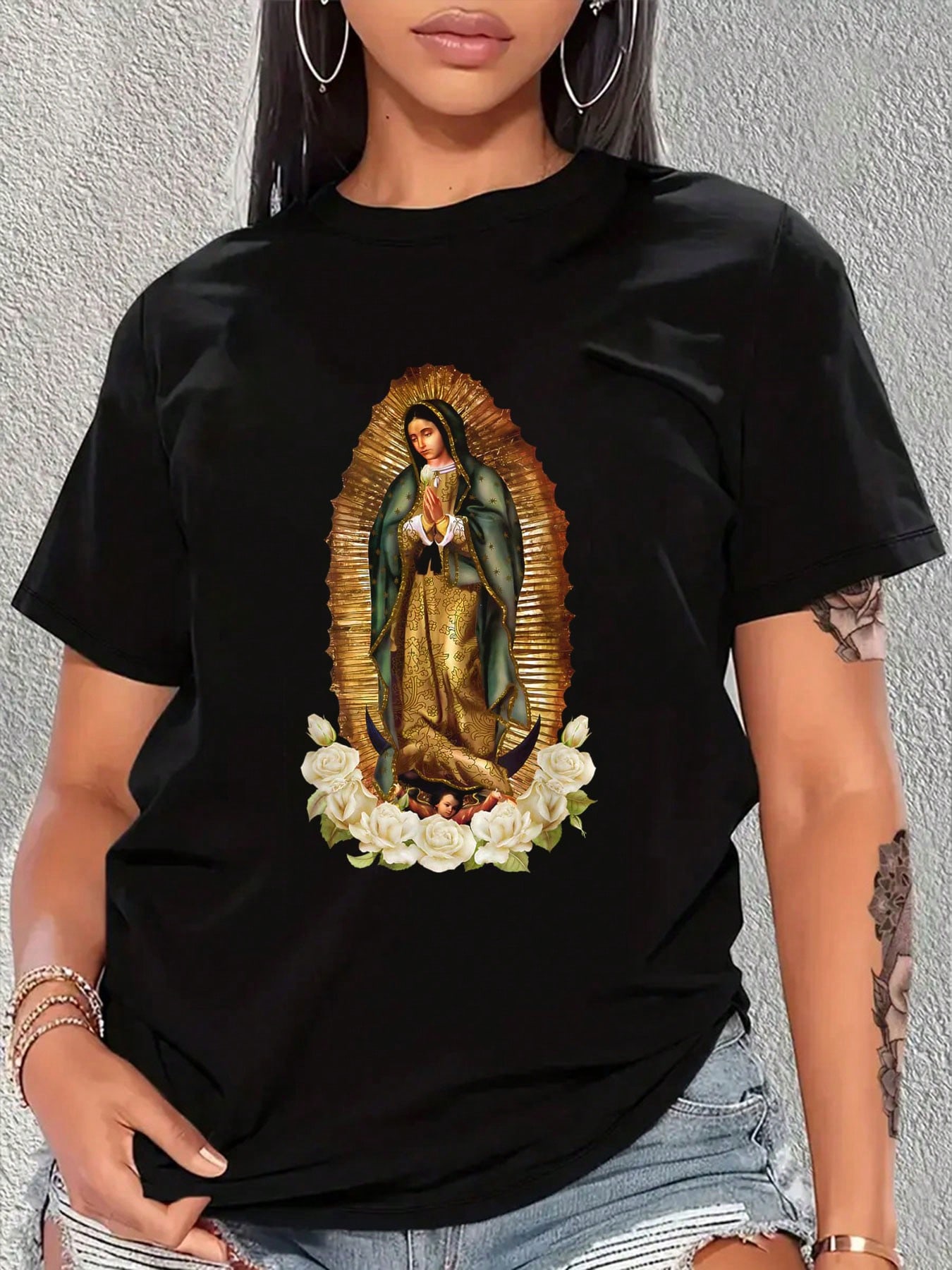 Our Lady of Guadalupe White Roses T-shirt XXL