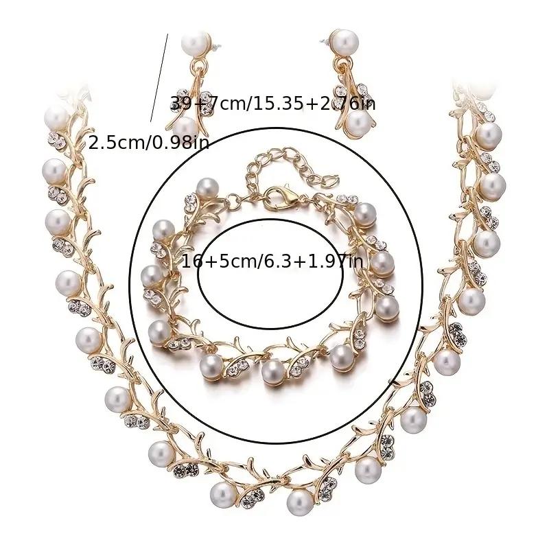 4 Pcs/set Fashion Retro Women's Zircon Set Rhinestone Artificial Zircon Wedding Party Bride Wedding Necklace Bracelet Earrings