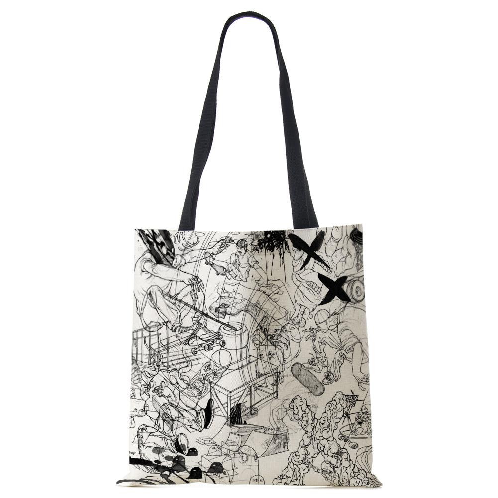 Abstract Print Casual Shoulder Bag Women Canvas Shopping Reusable Tote Bag 2022 Harajuku Travel School Book Beach Handbag CLE