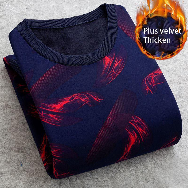 Autumn and Winter Sweater Round Neck Bottoming Shirt Plus Velvet Thick Knit Sweater Thermal Underwear Suitable for Young, Middle-aged and Elderly Men