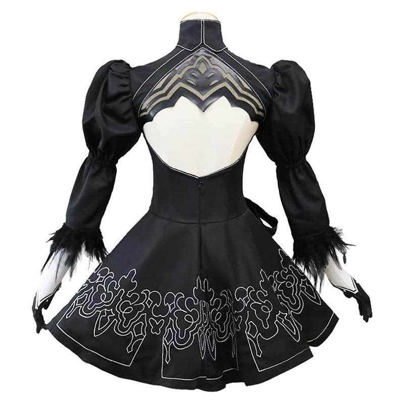 2B Neil cosplay costume, Neil Mechanical Era anime party full set role-playing performance dress set, black dress full set fancy party Halloween