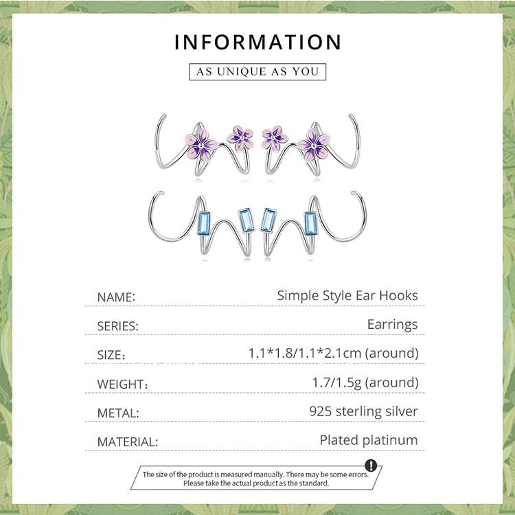 Bamoer 925 Sterling Silver Simple Style Blue Gemstone Ear Hooks for Women Trendy Geometric Studs Fine Jewelry Party Gift