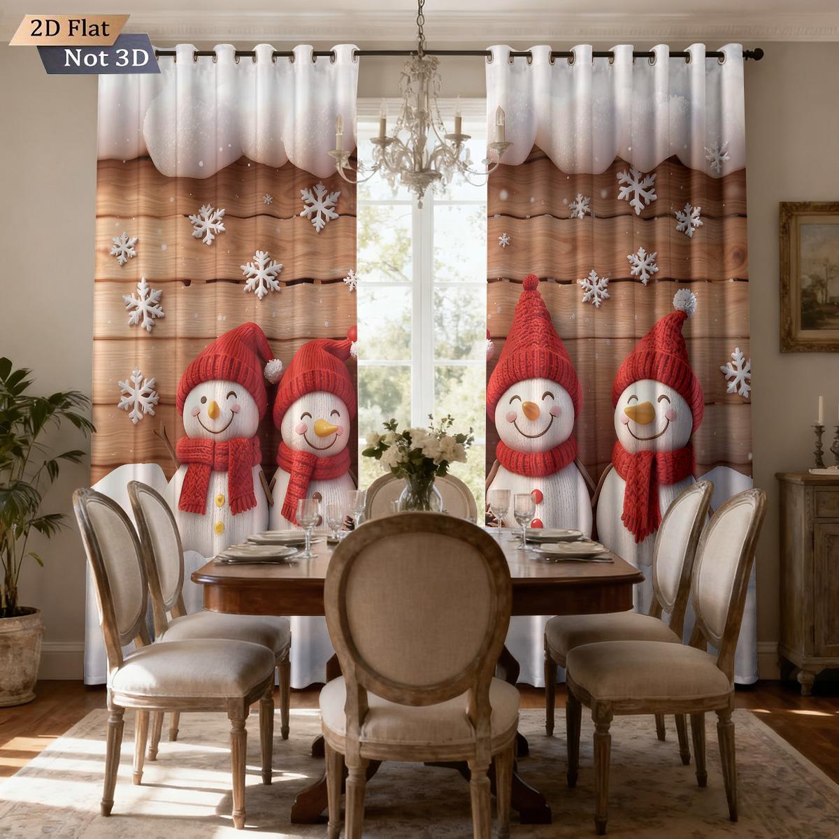 

Set Of 2 Happy Christmas Cute Snowman Print Light Blocking Punching Curtains Multi Size Living Room Insulation Festival Decoration Made Polyester W100*H70(CM)-Grommet top&1PCS
