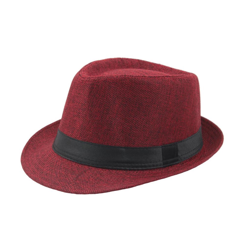 Trendy Jazz Cap Wide Brim Solid Color Solid Color Fedora Hat  Linen Male Cap for Club