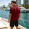 Men's Summer Beach Outfits 2 Pcs Jacquard Knit Lounge Short Sleeve Shirts and Shorts Vacation Texture Sets