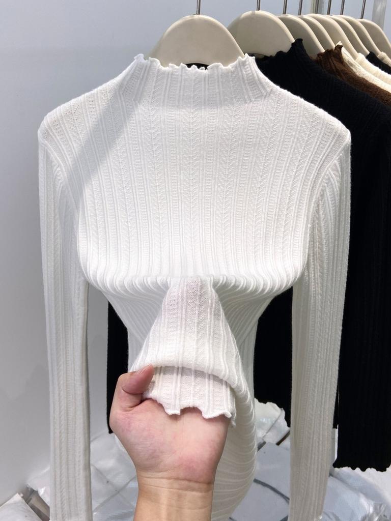 Inside temperament semi-turtleneck slim-fitting long-sleeved knitted sweater women's winter versatile casual sweater base
