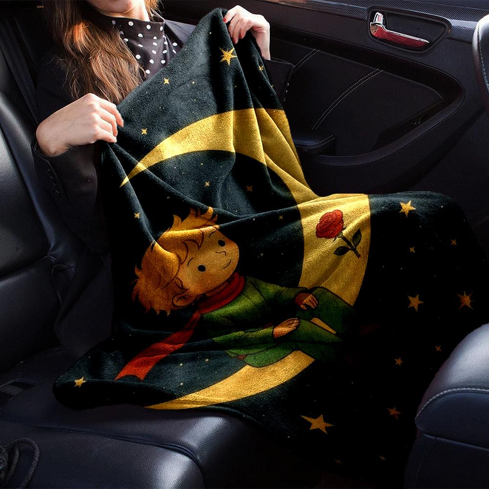 Coperta Stampata Tema Il Piccolo Principe - Perfetta per Divano, Letto, Viaggio e Uso Esterno | Lavabile in Lavatrice, Accogliente e Resistente.