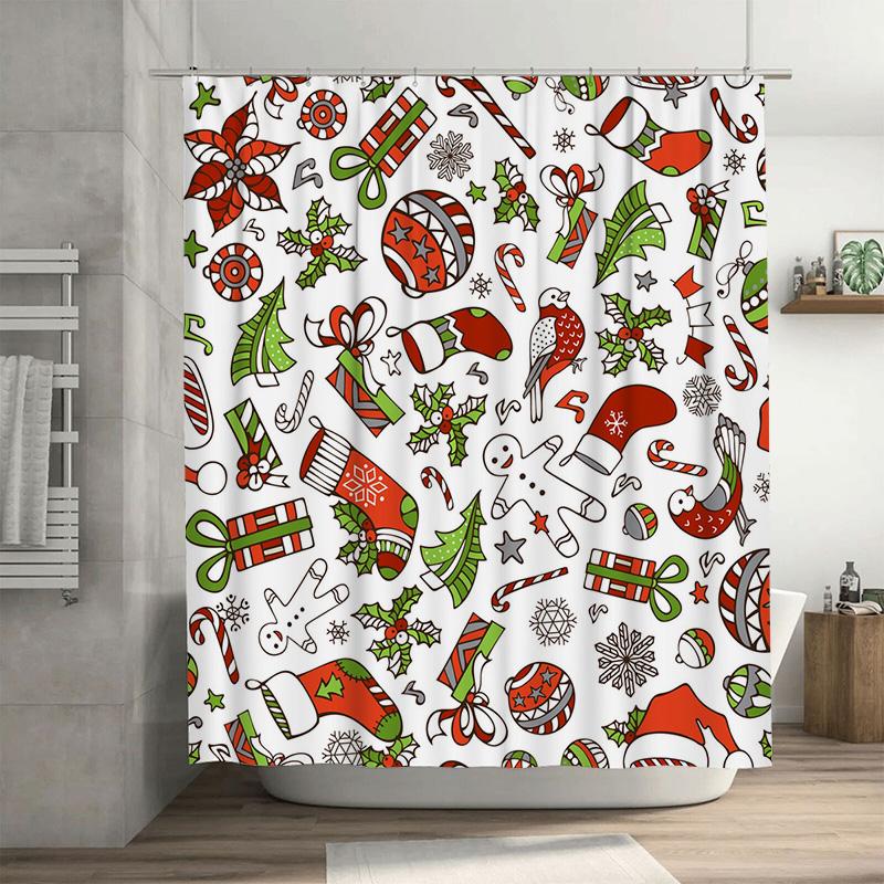 

Tu Christmas Shower Curtain Festive Holiday Decor Merry Christmas Backdrop Waterproof Bathroom Decor Xmas Pattern Fabric Washabl W60H190(CM)-1 Pcs