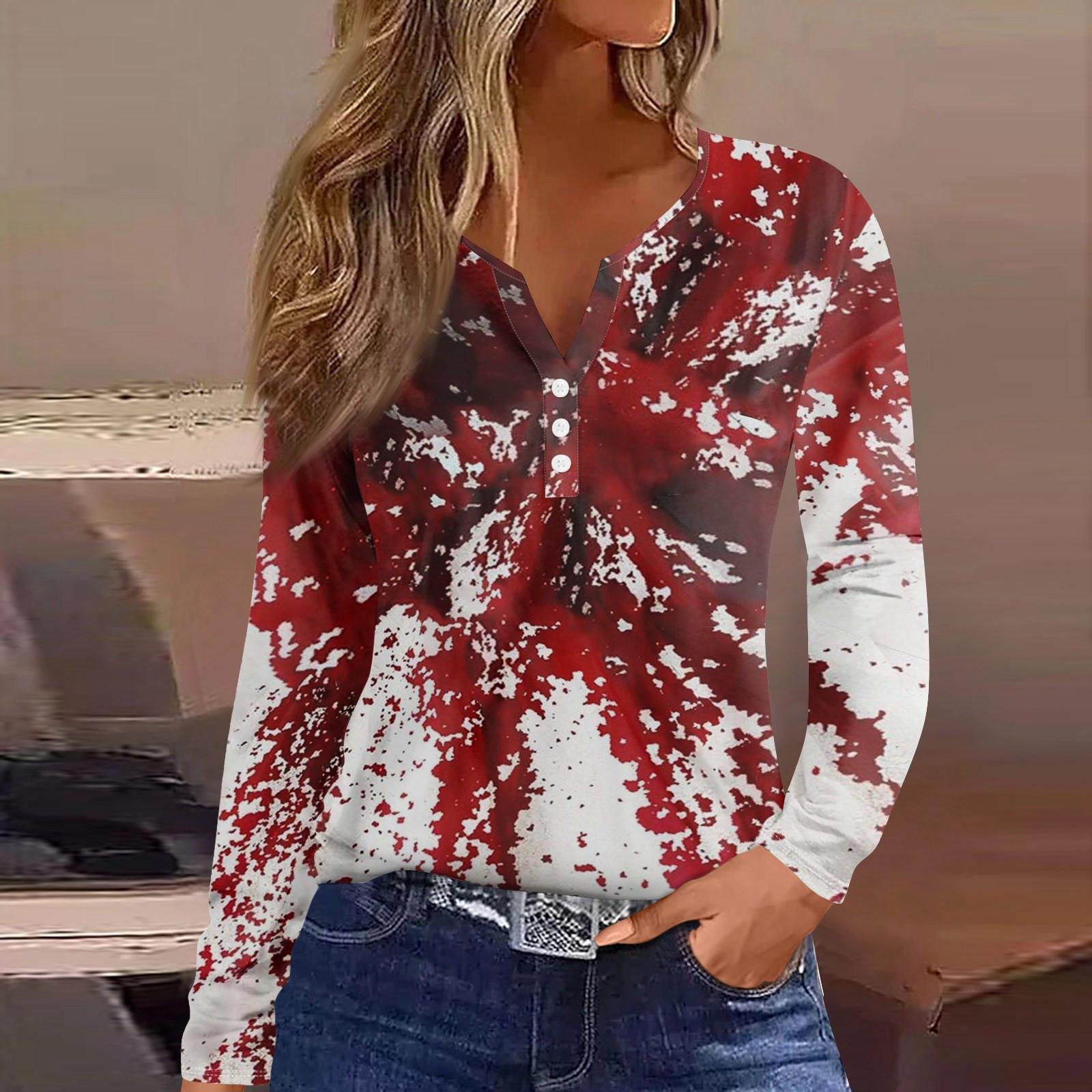 

Женская футболка I m Fine Bloody Shirt с принтом и пуговицами, с коротким рукавом, на каждый день, на выходные, модный базовый топ с v-образным вырезом, обычный топ M чёрный