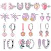 New 925 Silver Sparkling Pink Heart-Shaped Flower Women Earring Brilliant Wedding Engagement Star Earrings Jewelry Gift