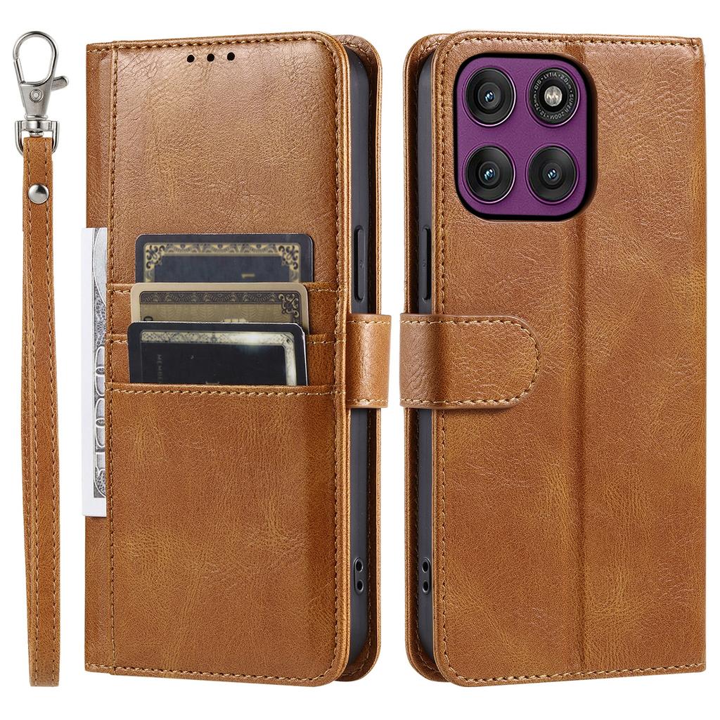 For Motorola Moto G77 5G/G67 5G Case TPU + PU Leather Wallet Phone Cover with Wrist Strap