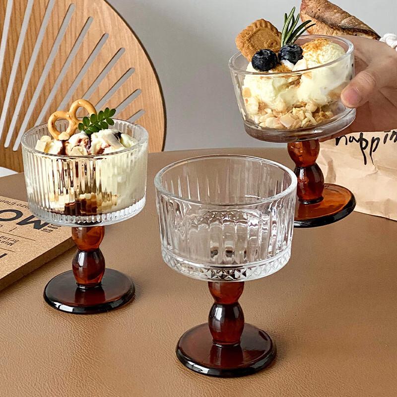 Vintage Embossed Glass Footed Dessert Bowl 200ml