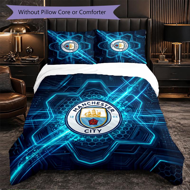 Set Lenzuola Manchester City Modello 3 Pezzi Morbida Copripiumino in Microfibra con Federe per Camera da Letto