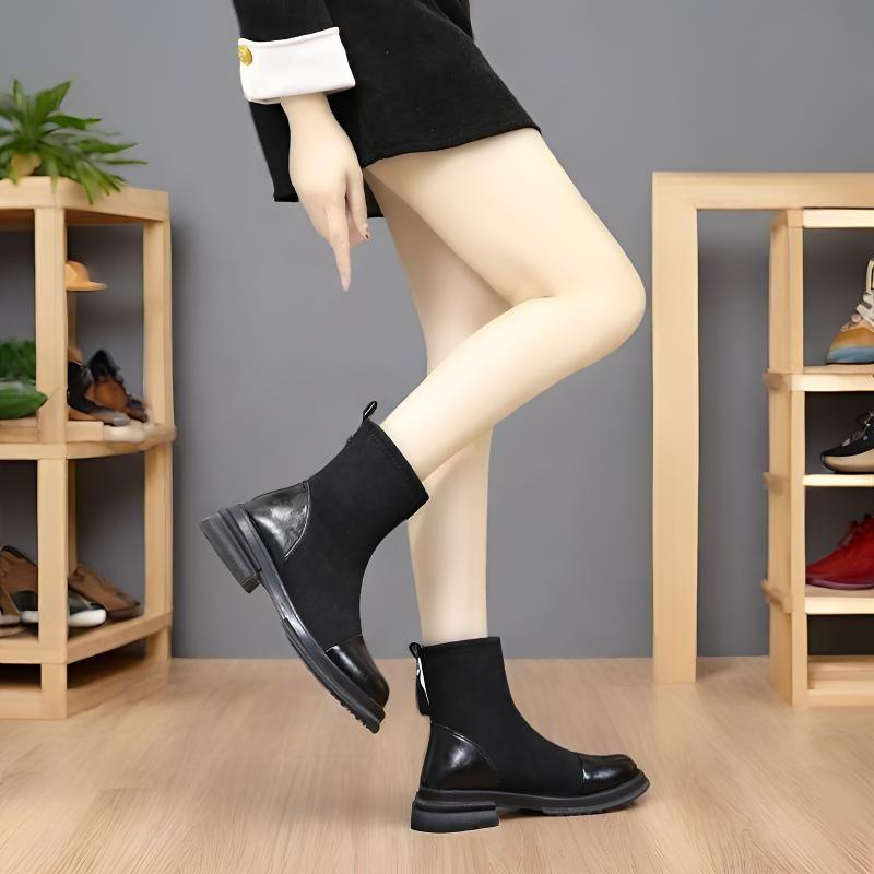 

Low-heeled Martin boots French short boots autumn and winter new retro small ankle boots thick-heeled elastic thin boots 35