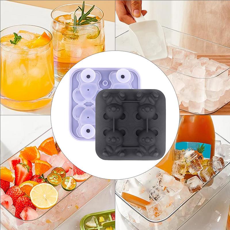 Silicone Ice Trays 4-Grid Bear-Shaped Silicone Trays For Ice Round Molds Household Maker Easy To Demould For Bars Food Freezer