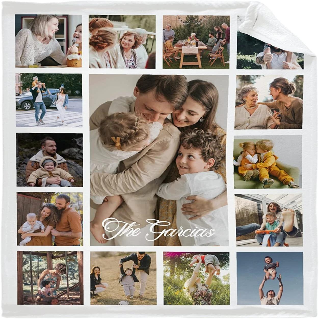 

Custom Blanket with 15 Photos Love Family Memories Personalized Picture Throw Blanket with Text Gift for Family Couple Friends 30x40in