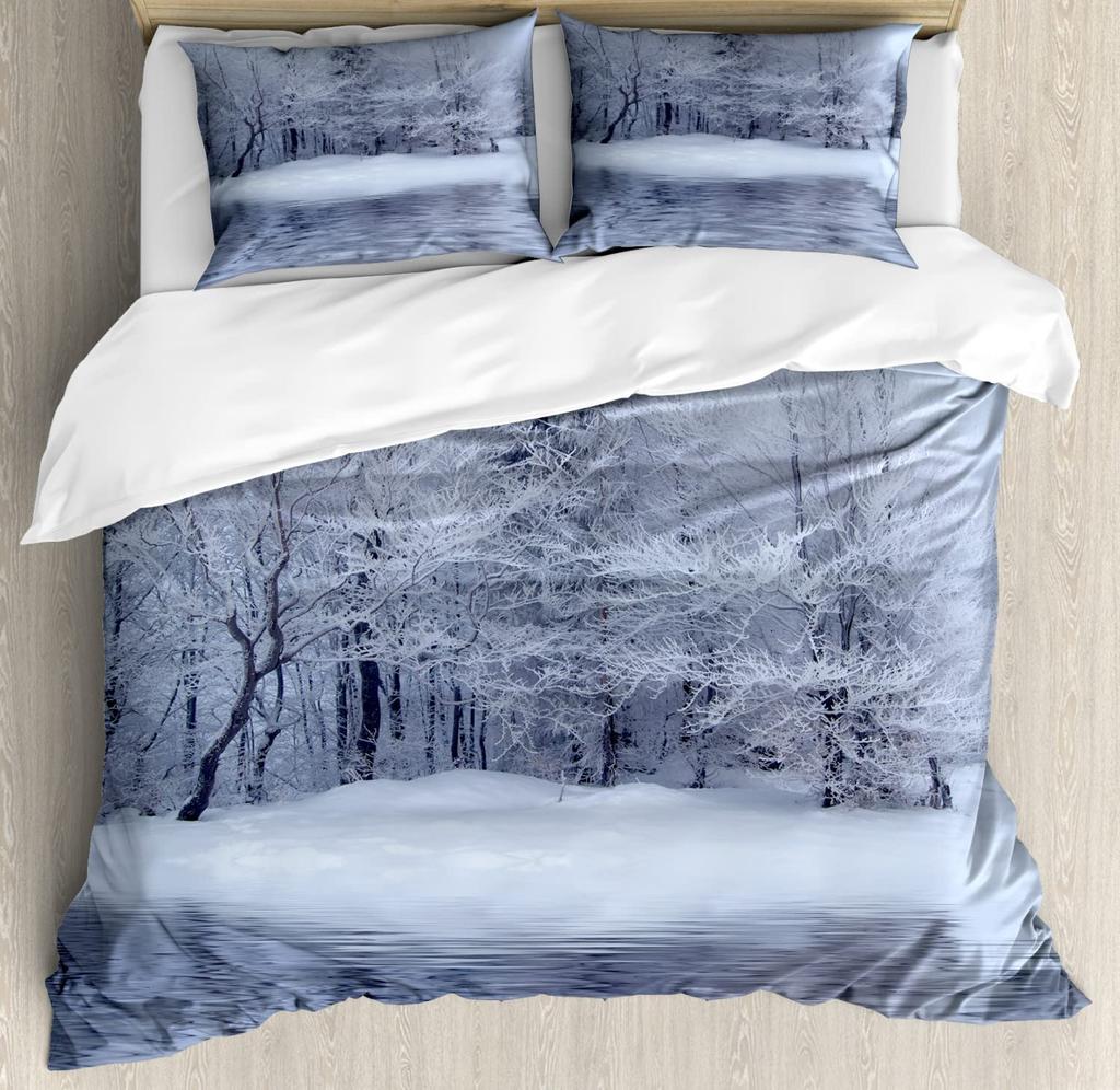 Frozen Lake Duvet Cover Sets for Teens Queen Lightweight Quilt Cover with 2 Pillowcase Winter Themed Bedding Sets No Comforter
