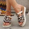 Fashion Fashion Leopard Print Wedge Sandals for Women Buckle Strap Slip On Platform Sandles Woman Summer Comfort Thick Sole Beach Shoes