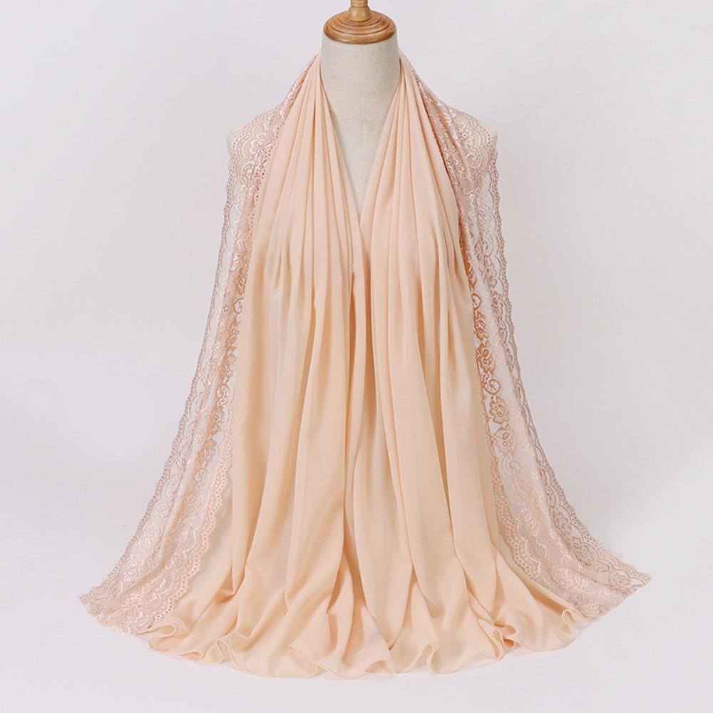 

Lace Edge Silk Scarf Elegant Sunscreen Shawl Versatile Chiffon Hijab Veil Women Headwear
