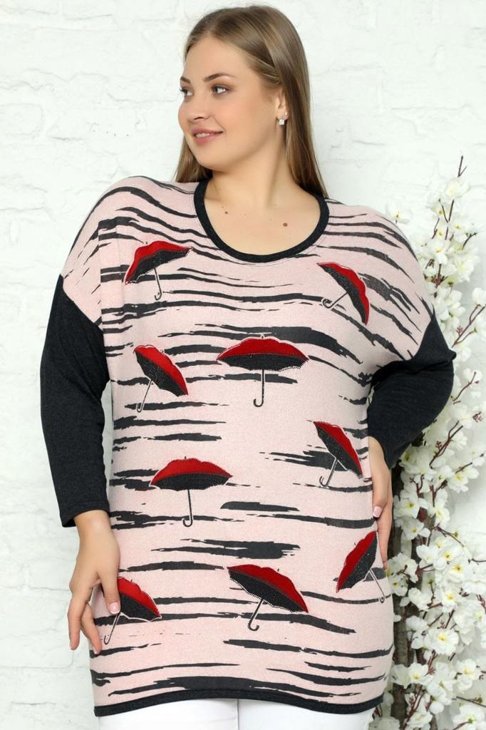 Women's Style Plus Size Tunic Special Design Stone Embroidered Low Shoulder Long Sleeve Umbrella Pattern Blouse