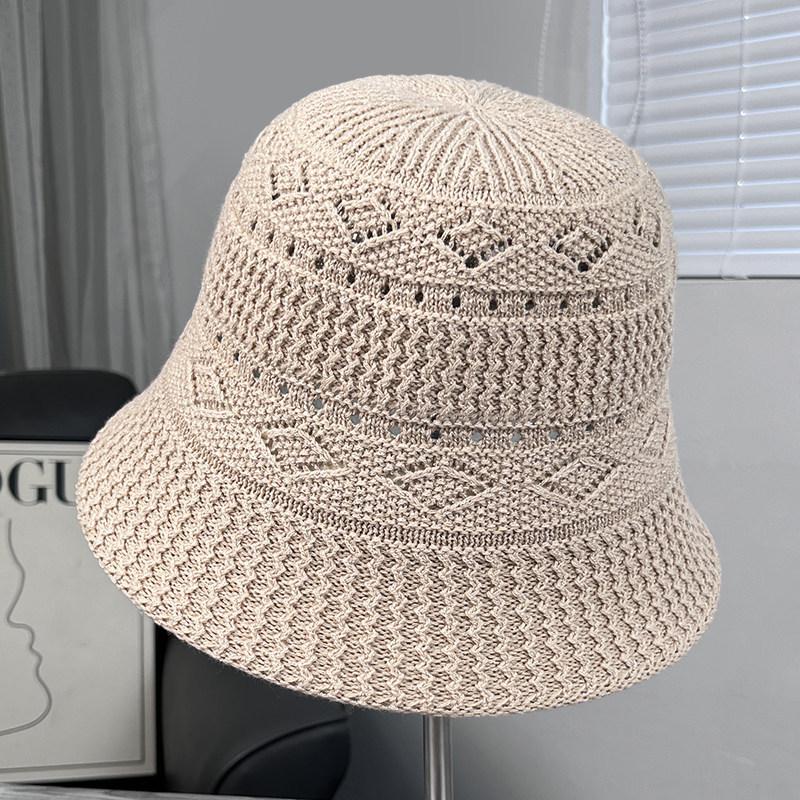New Hollow Knitted Bucket Hat Multi-color Face Small Breathable Versatile Bucket Hat Sun Protection Sun Hat Foldable Hat