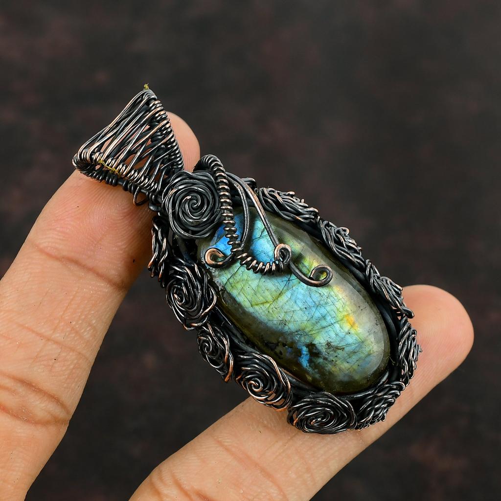 Labradorite Copper Pendant Copper Wire Wrapped Pendant Handmade Pendant Copper Wire Jewelry Gemstone Pendant Labradorite Jewelry For Gift