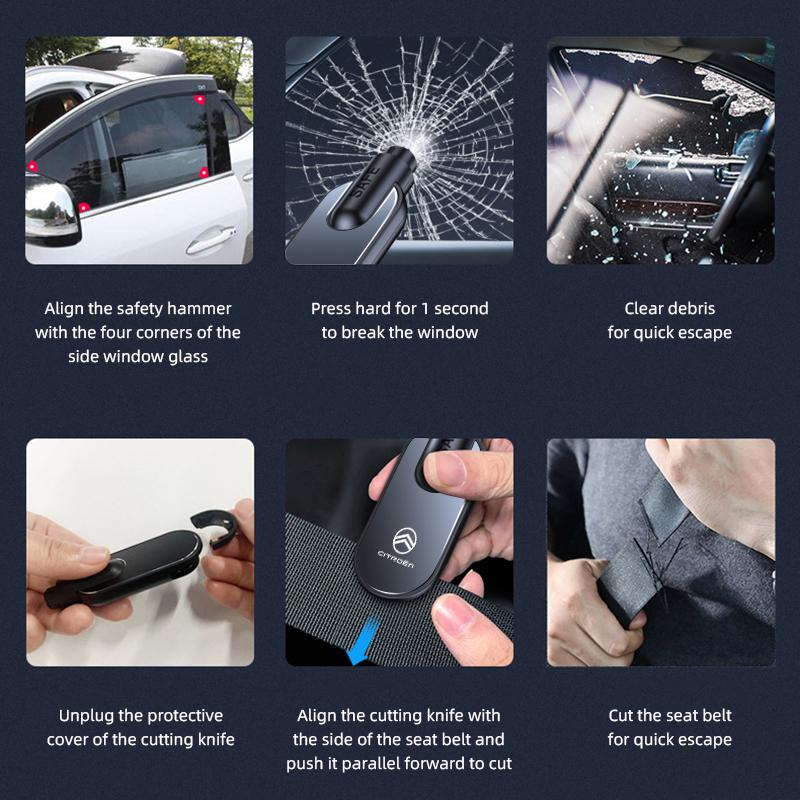 Car Interior Lifesaving Tool Broken Window Escape Tool For Citroen e-C3 e-C4 C5X C3 C4 Aircross Cactus Picasso C-Crosser C6 C1