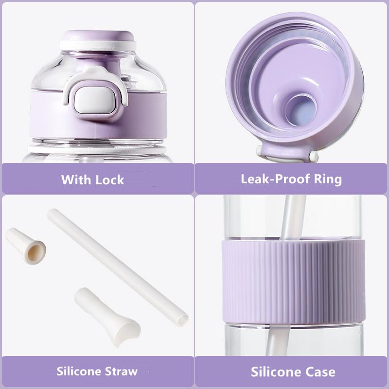 1100ml/720ml Fashion Healthy Material Water Bottle With Straw Large Capacity Sport Drinking Plastic Bottles Eco-Friendly