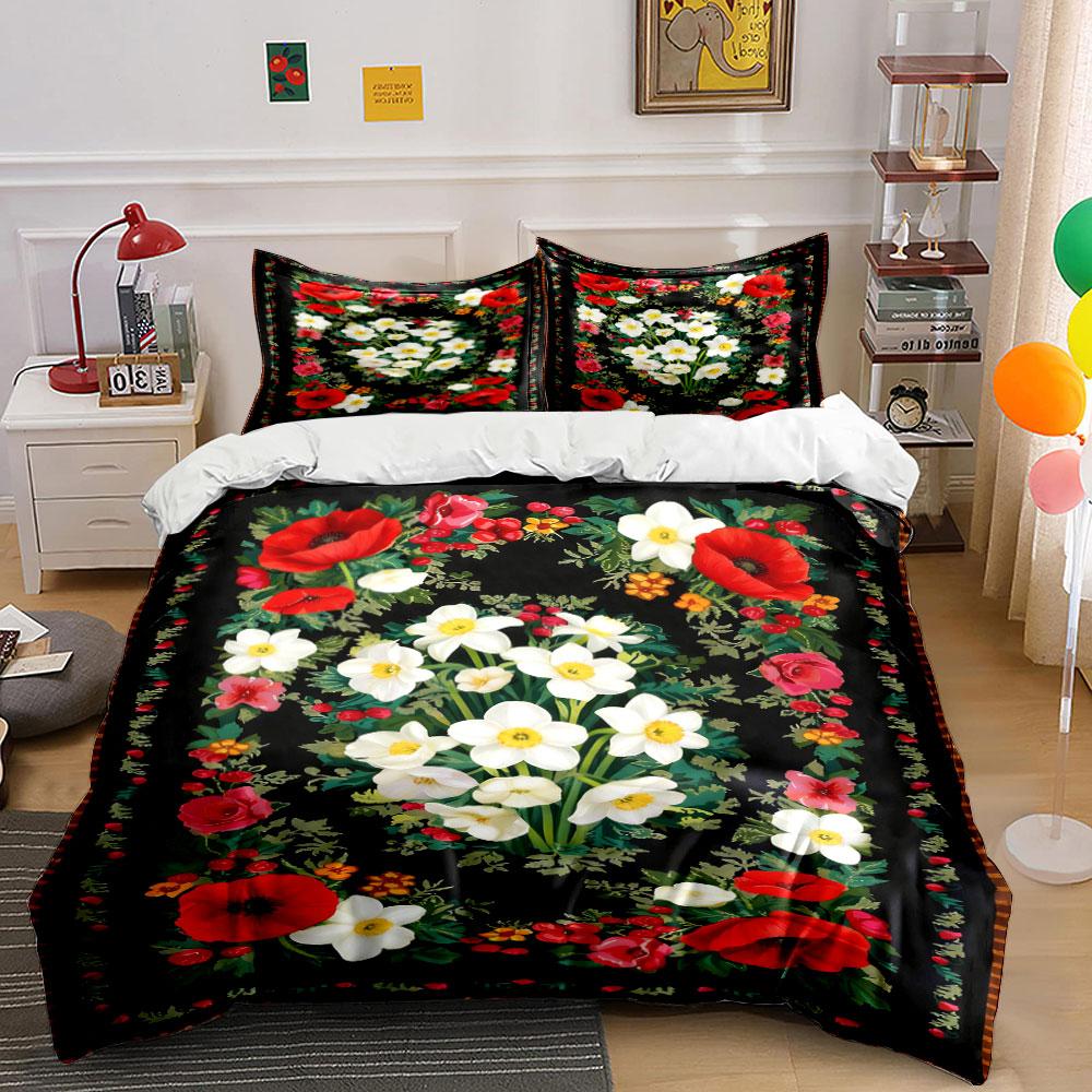 

White and red flowers. Bedding sets Duvet cover sets Duvet covers Pillowcases(1 * Duvet Cover 2 * Pillowcases without duvet insert) 135x200cm