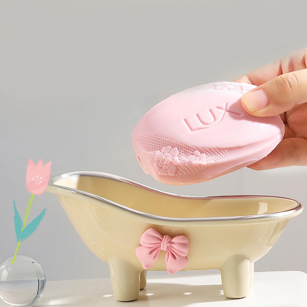 Mini Bathtub Soap Dish Plastic Decortative Soap Dish Holder with Bow Tie for Bathroom Toilet Silver Plated Style