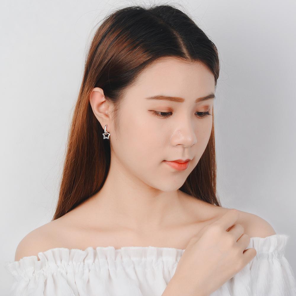 925 Silver Simple Zircon Hollow Star Pendant Hoop Earrings For Women Jewelry Party Gifts oorbellen