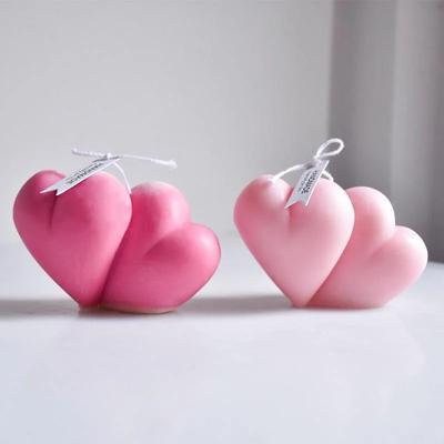 3D Double Heart Candle Silicone Mold Love Soap Resin Gyp Making Set Ice Chocolate Cake Baking Tool Home Decor Mould Couple Gifts