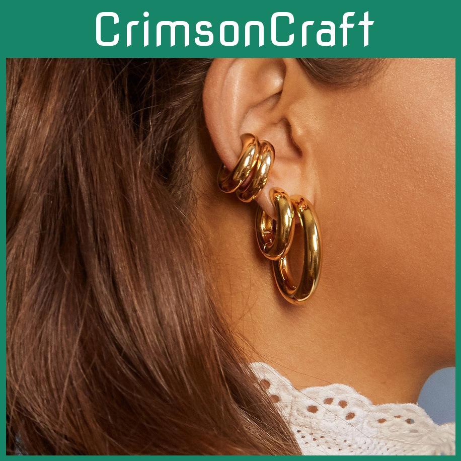 Trendy Metal Copper Hoop Earrings For Women Simple And Sleek Design In Gold And Silver