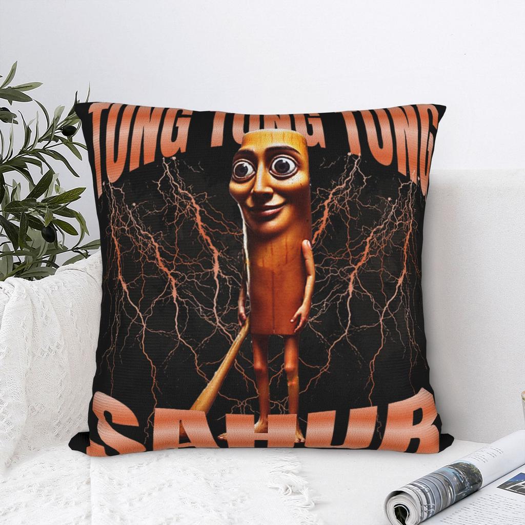 Pillow Cover Tung Tung Tung Sahur Bootleg Brainrot Italian Brainrot Meme Trendy Pillow Case For Living Room Chair Pillowcases