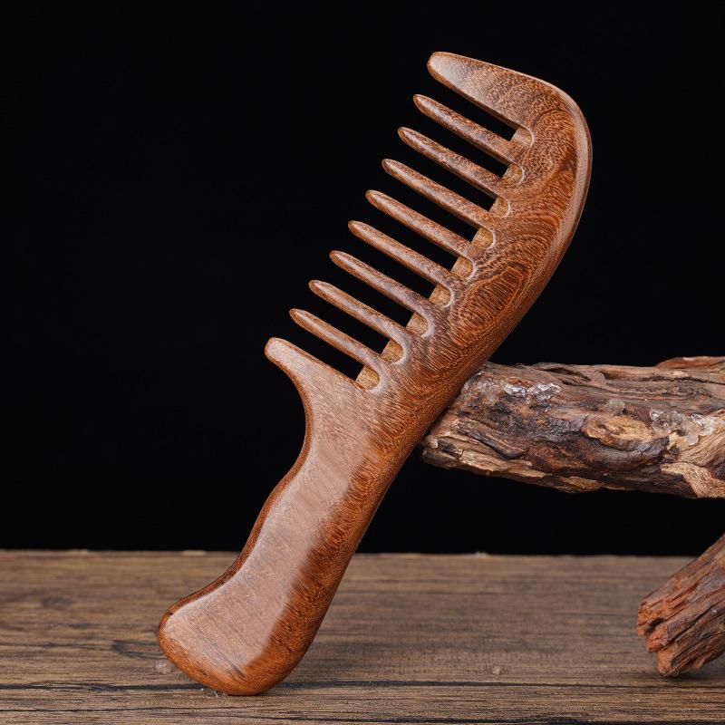 Natural Sandalwood Hair Comb Wide Tooth Wooden Anti Static Scalp Massager for Curly Straight Hair Detangling Home Travel Gift