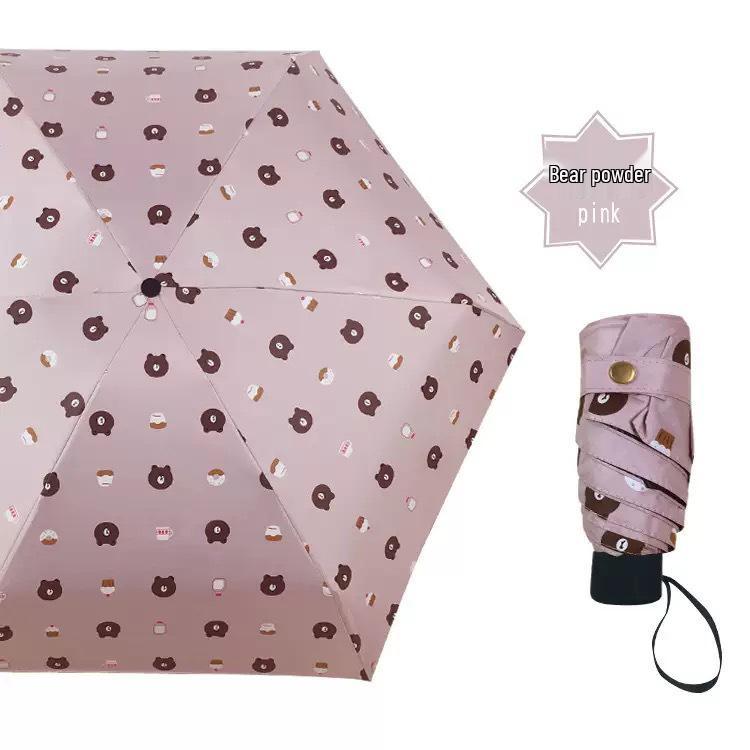 

UV Black Glue Cartoon Bear Sunshade: Folding Three-Fold Umbrella, Reinforced for Sun and Rain Protection рожевий